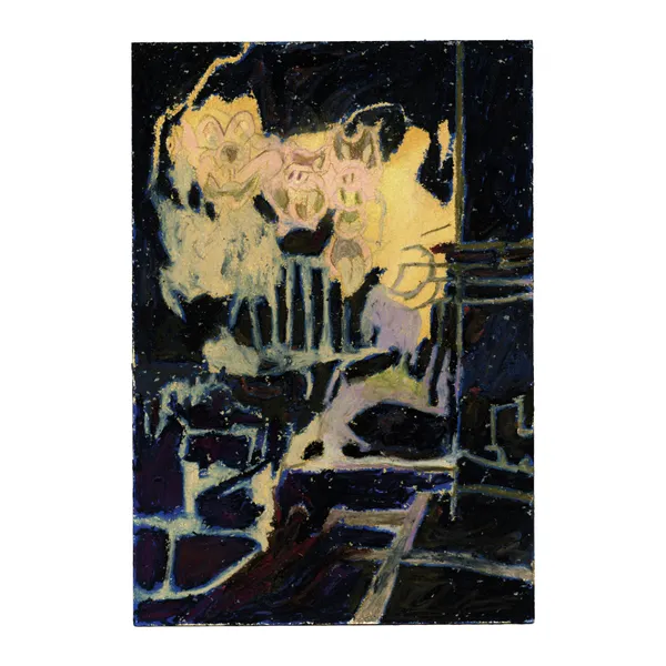 Gabor Bata, Three Cartoon Worms in a Skull, 2025