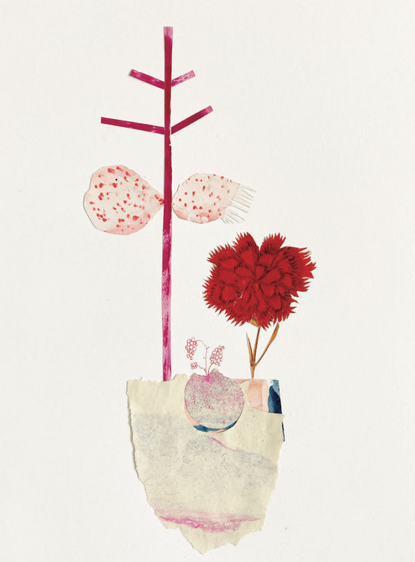 Blumen in Vase, Malerei, Alida Everts, Blumencollage, Blumenzeichnung, niederländische Künstlerin, Innenarchitektur Art Yi-Galerie Brüsseler Kunstgalerie