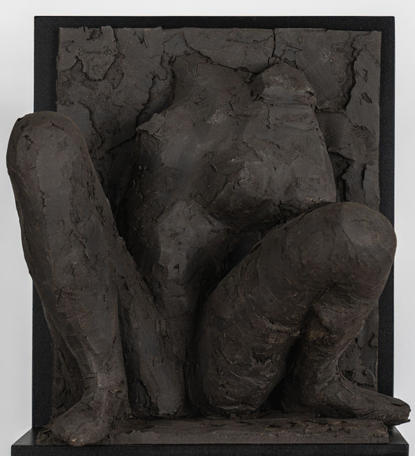 Ceramic relief in black clay in sculptor Emilio DiIorio's Women of Troy series.