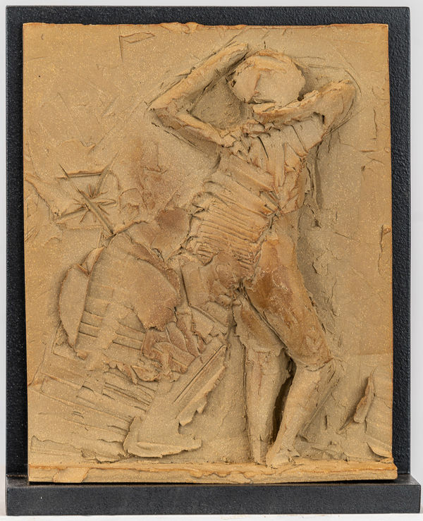 Figurative ceramic relief in 9 Greek Muses series by sculptor Emilio DiIorio
