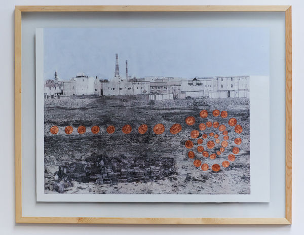 Daniah Alsaleh Untitled, 2024 Watercolor, carnelian crushed stone, transfer on 600 g watercolour paper Unframed: 56 x 76 cm Framed: 72 x 91 x 2.5 cm