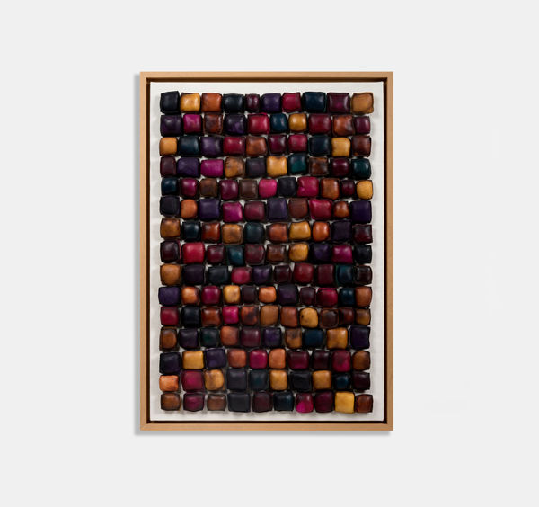 Zahrah Alghamdi Geometry Dash 5, 2025 Dyed Leather on fabric 86 x 61 cm
