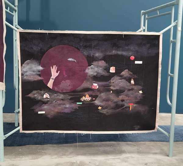 Sarah Abu Abdallah Sleep Paralysis, 2026 Mixed media on canvas Dimension of the whole fabric: 109 x 149 cm