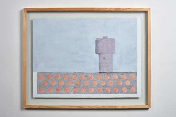 Daniah Alsaleh Untitled, 2024 Watercolor, carnelian crushed stone, transfer on 600 g watercolour paper Unframed: 56 x 76 cm Framed: 72 x 91 x 2.5 cm