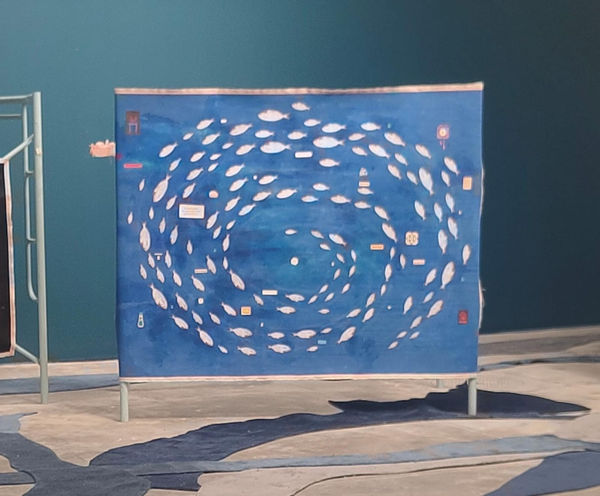 Sarah Abu Abdallah Current Spiral, 2026 Mixed media on canvas Dimension of the whole fabric: 150 x 112.50 cm