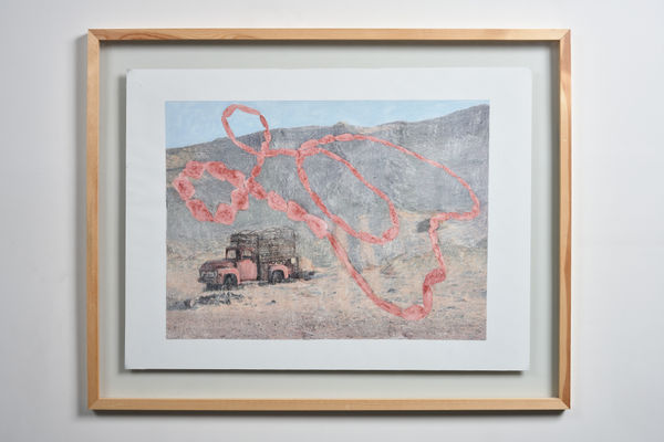 Daniah Alsaleh A Palette's Stone 1, 2024 Acrylic, crushed stone of carnelian, Transfer On On French Universal 3 Coats Primed Medium Polyester Canvas Unframed: 56 x 76 cm Framed: 72 x 91 x 2.5 cm