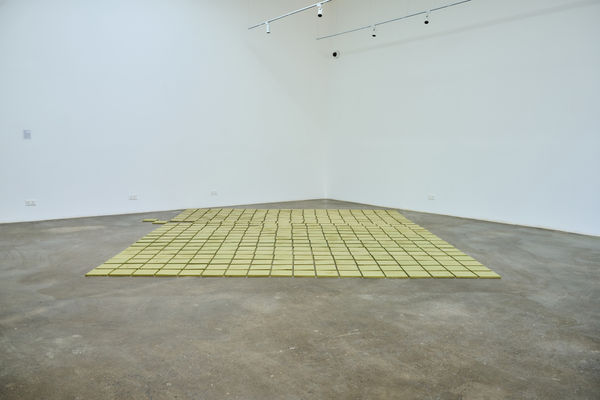 Sara Abdu Distance Begins Where Remembrance Ends, 2026 Henna Site-Specific installation 380 x 460 cm