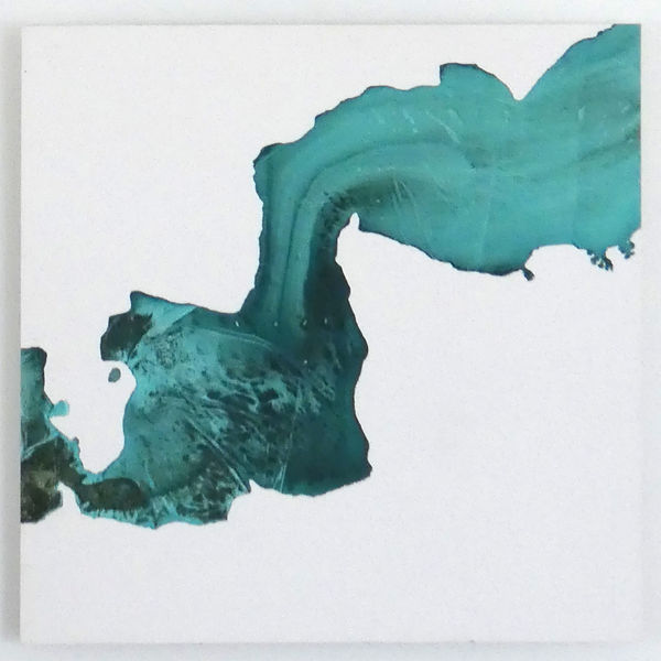Karrie Hovey Melt Blue Green Liquid Paint with Water and Paint Residue on Silk 24 x 24 in 61 x 61 cm
