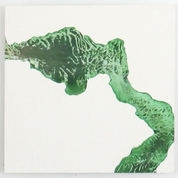 Karrie Hovey Melt Green Turquoise Liquid Paint with Water and Paint Residue on Silk 24 x 24