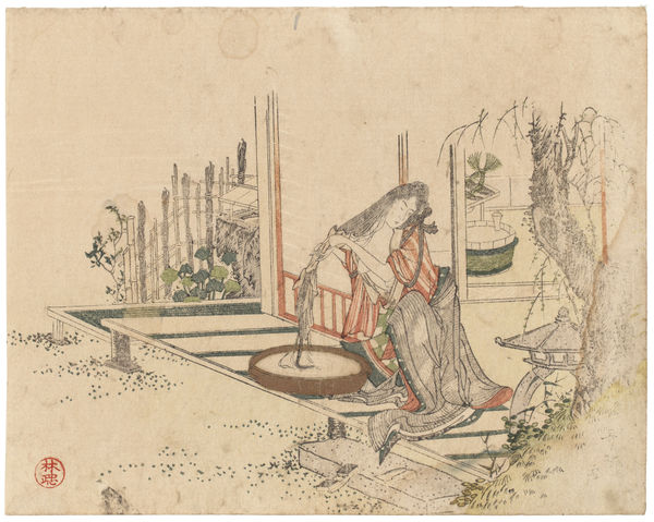 Numata Gessai (Utamasa) (1787-1864), Young woman on a veranda (engawa) washing her hair in a basin, circa 1820s