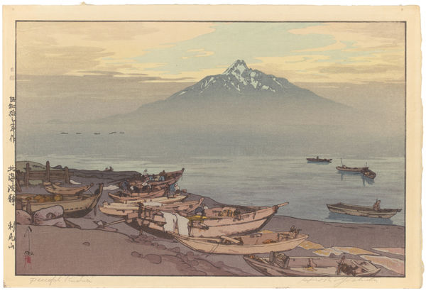 Hiroshi Yoshida (1876-1950), Calm Waters in the North Sea: Mount Rishiri (Hokkai hasei, Rishiri-san), 1938
