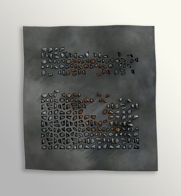 Mohamed Banawy Autumn is back, 2020 Polyester, Wood, and Colored Sand 115 x 105 cm 45 1/4 x 41 3/8 in