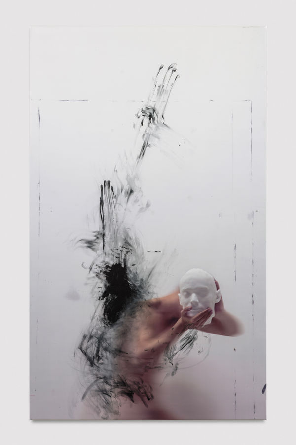 Benjamin Renoux SELF-PORTRAIT (Valentin) #1, 2016 Photograph and black oil on canvas