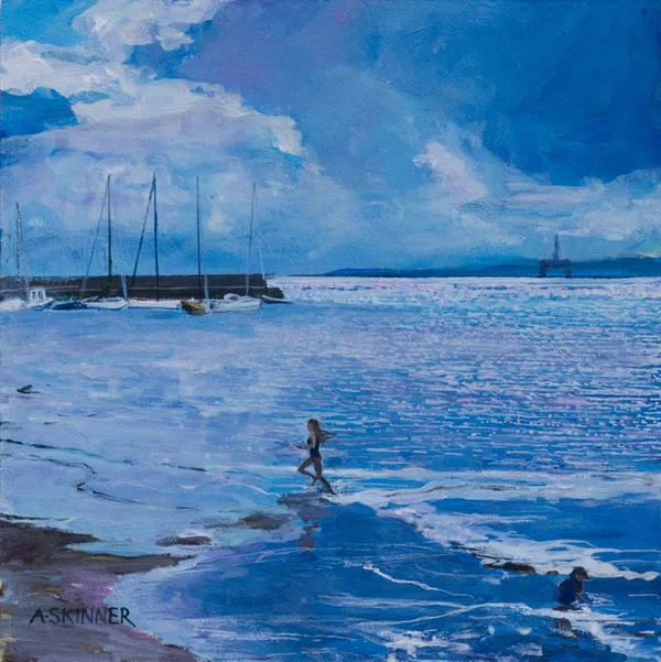 Anne Skinner, Kids Playing on Elie Beach, East Neuk
