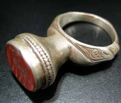 Carnelian Seal of an Ibex Set in a Silver Ring