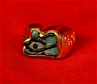 Gold Ring with Faience Eye of Horus Amulet -