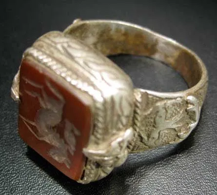 Carnelian Seal of a Horse Set in a Silver Ring