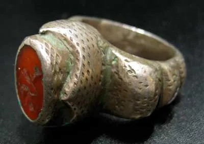 Carnelian Seal of Two Ibex Set in a Silver Ring