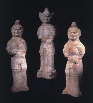 Set of Three Tang Polychrome Guardian Figures