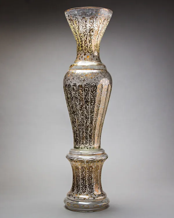 monumental pair of tall gilded glass vases on pedestal (1)
