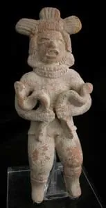Xochipala Sculpture of a Man Holding Two Serpents