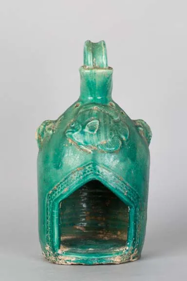 Turquoise glazed earthenware lamp-holder
