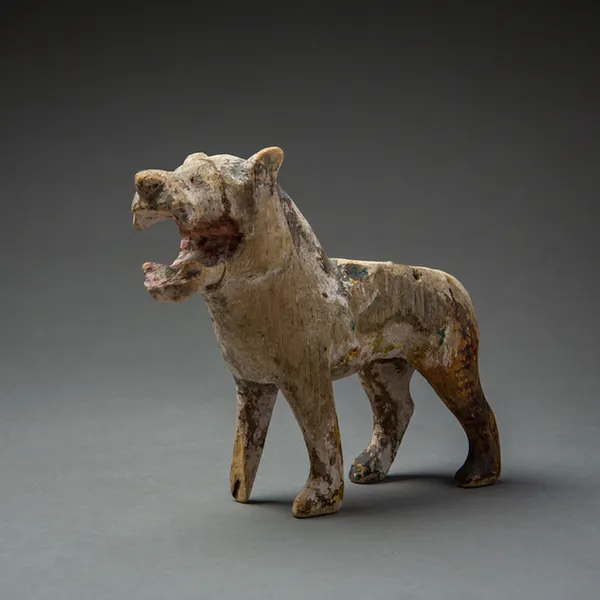 Wood Standing Lion with Open Mouth