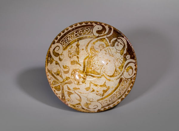 Kashan glazed deep figural bowl