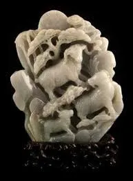 Lavender Jade Sculpture Depicting Sheep in a Landscape