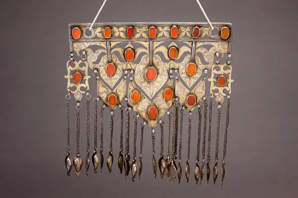 Turkoman silver and carnelian chest pendant