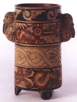 Guanacaste-Nicoya Geometric Vessel with Molded Bird Heads