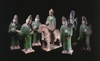 Set of Six Ming Glazed Terracotta Figures and a Horse and Rider