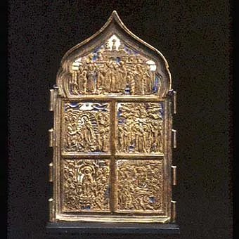 Section of an Enameled Brass Traveling Icon