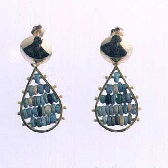 Egyptian Faience Beads Set In 18k Gold Earrings
