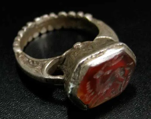 Carnelian Seal of an Ibex Set in a Silver Ring