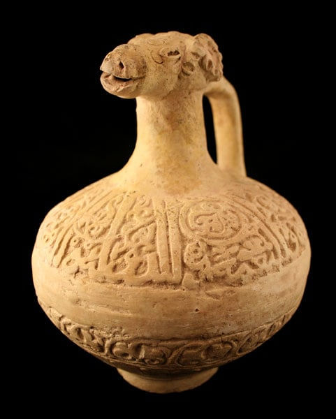 Umayyad Terracotta Ewer with a Spout in the Form of a Ram's Head