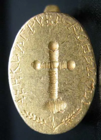 Byzantine Style Gold Seal Ring with Cross
