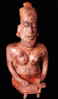 Ameca-Ezatlán Style Jalisco Sculpture of Woman Kneeling Before Infant in Cradle