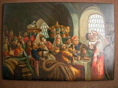 Enamelled Painting Depicting a Feast