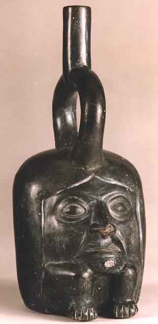 Moche Blackware Portrait Head Vessel with Legs