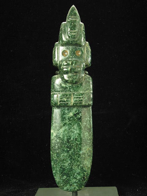 Guanacaste-Nicoya Jade Figure-Celt Pendant with a Large Headdress
