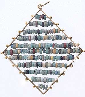 Egyptian Faience Beads Set In 18k Gold Pendant