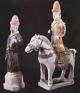 Ming Glazed Terracotta Sculptures of a Horse and Rider and an Attendant