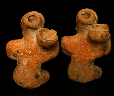 Pair of Jalisco Seated Figures Holding Vessels on their Shoulders