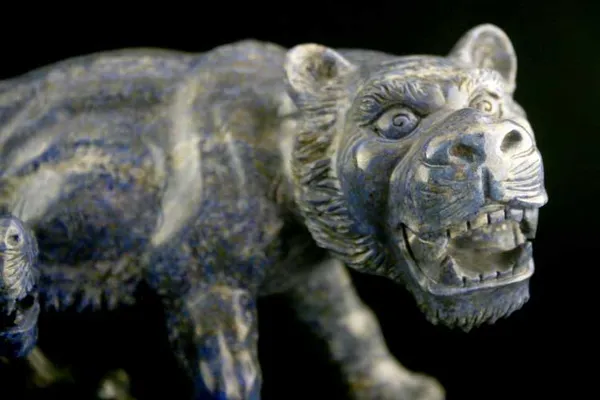 Lapis Lazuli Sculpture of a Tiger and Cub