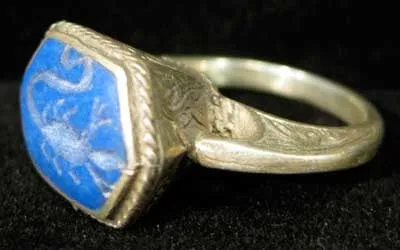 Lapis Lazuli Scorpion Seal Set in a Silver Ring