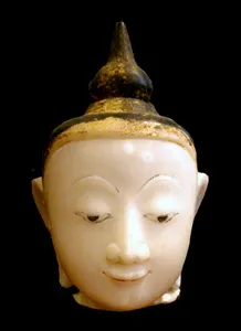 Shan Black Lacquered Marble Head of Buddha