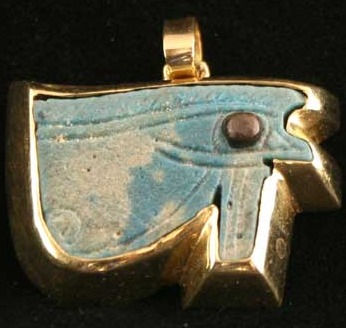 Gold Pendant Featuring a Faience Eye of Horus Amulet