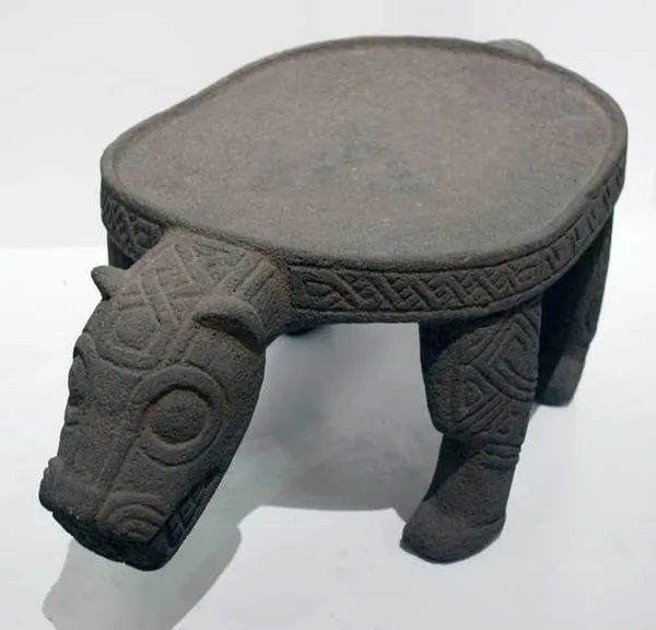 Atlantic Watershed Basalt Metate in the Form of a Jaguar