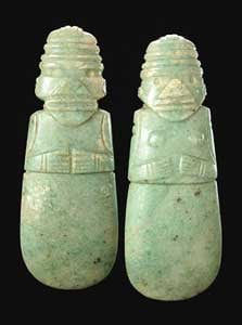 Pair of Guanacaste-Nicoya Jade Figure-Celt Pendants